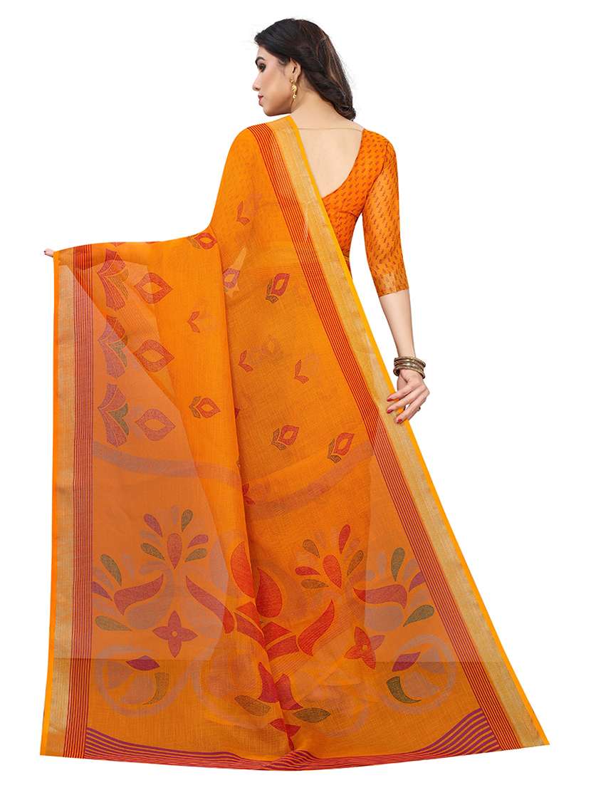 mustard printed saree with blouse - 19200180 -  Standard Image - 1