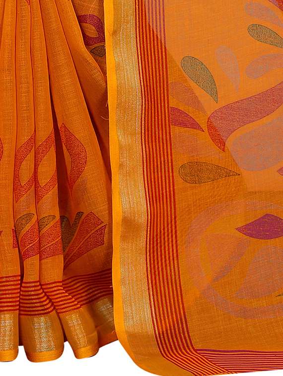 mustard printed saree with blouse - 19200180 - Standard Image - 4