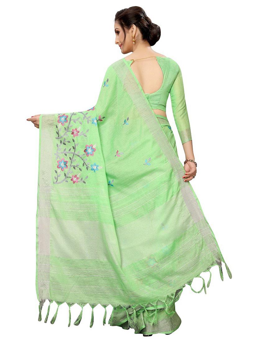 green embroidered saree with blouse - 19200263 -  Standard Image - 1