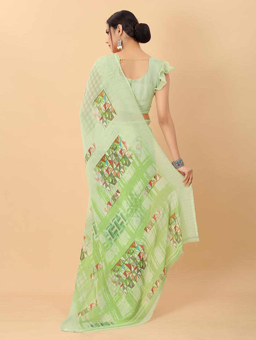 green printed saree with blouse - 19200308 -  Standard Image - 1