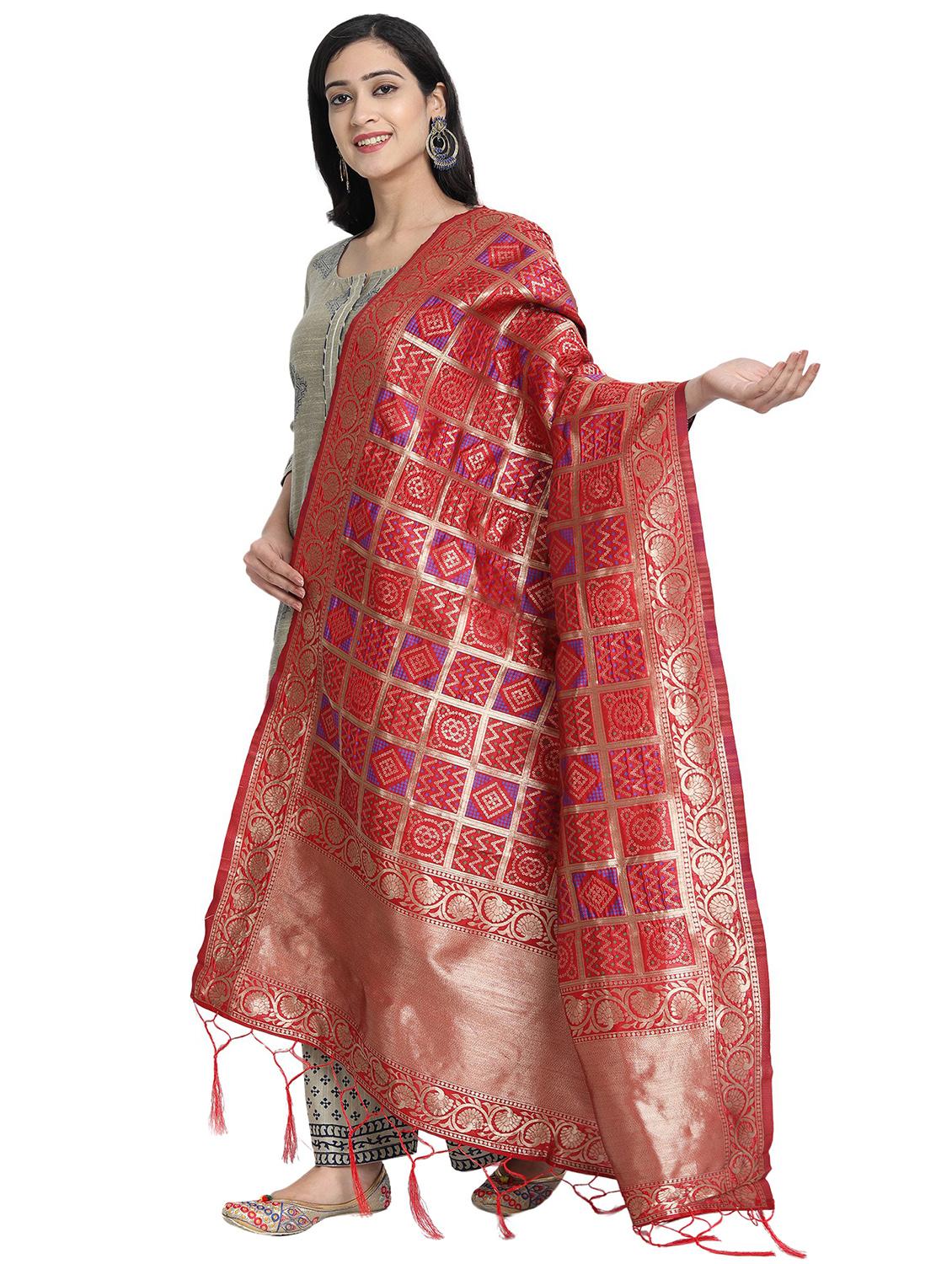 red zari work dupatta - 19200964 -  Standard Image - 1