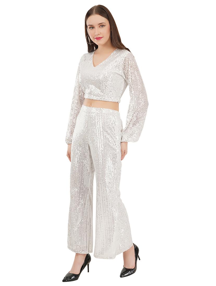 white sequin top and trouser set - 19204860 - Standard Image - 1