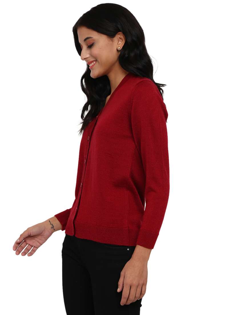 women maroon solid long sleeve cardigan - 19204975 -  Standard Image - 1