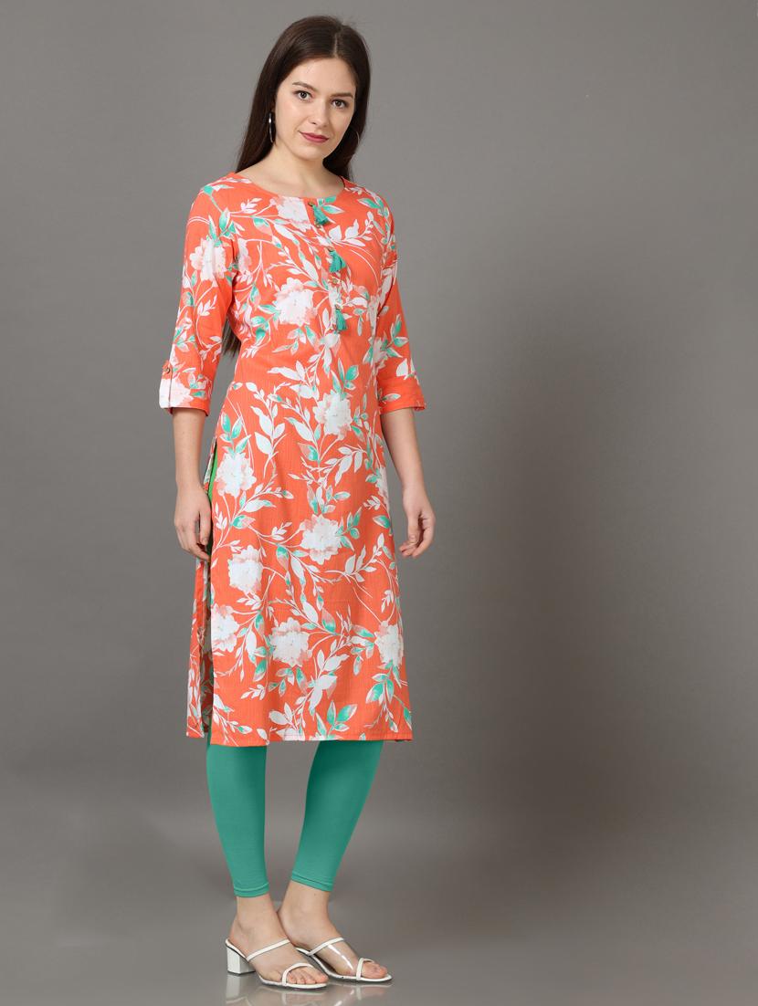 orange printed straight kurta - 19205090 -  Standard Image - 1