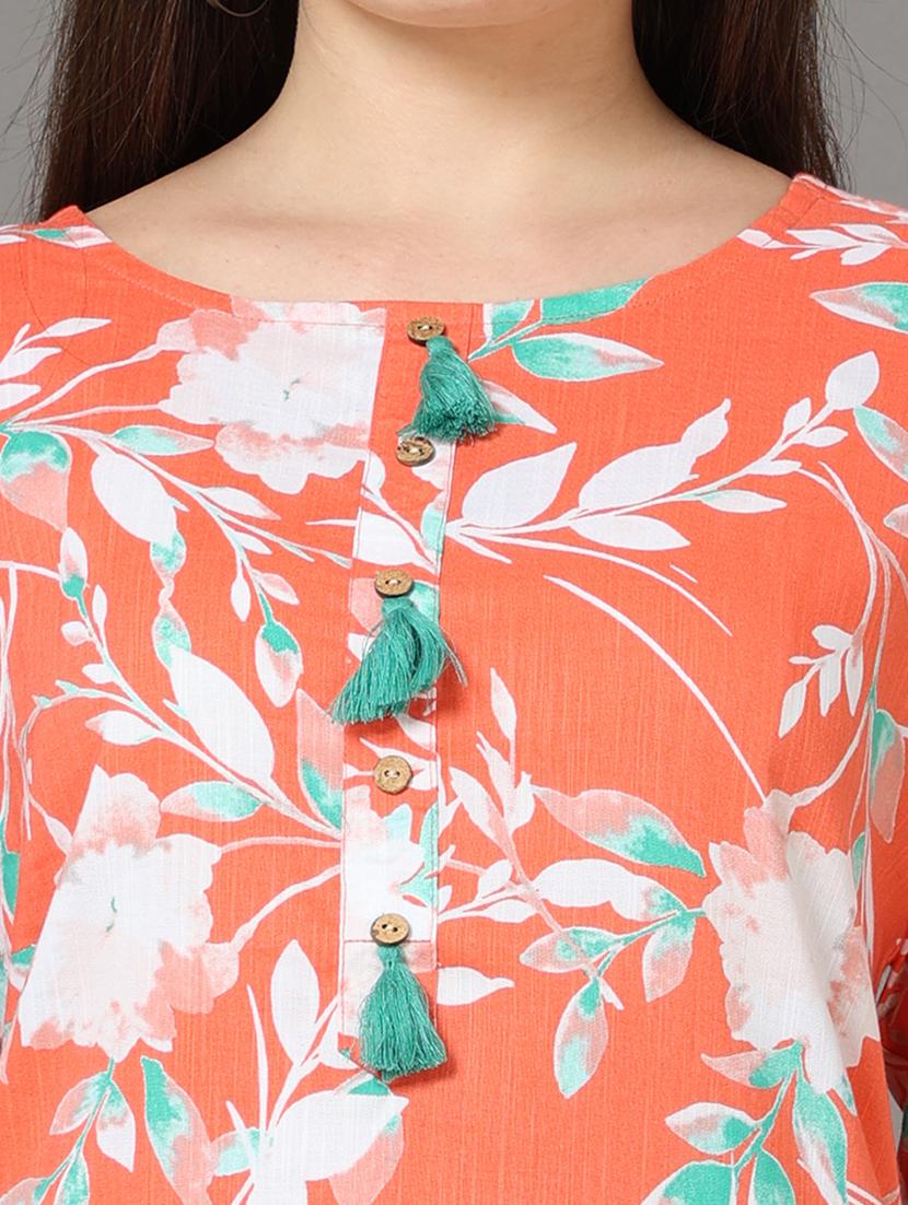 orange printed straight kurta - 19205090 - Standard Image - 4