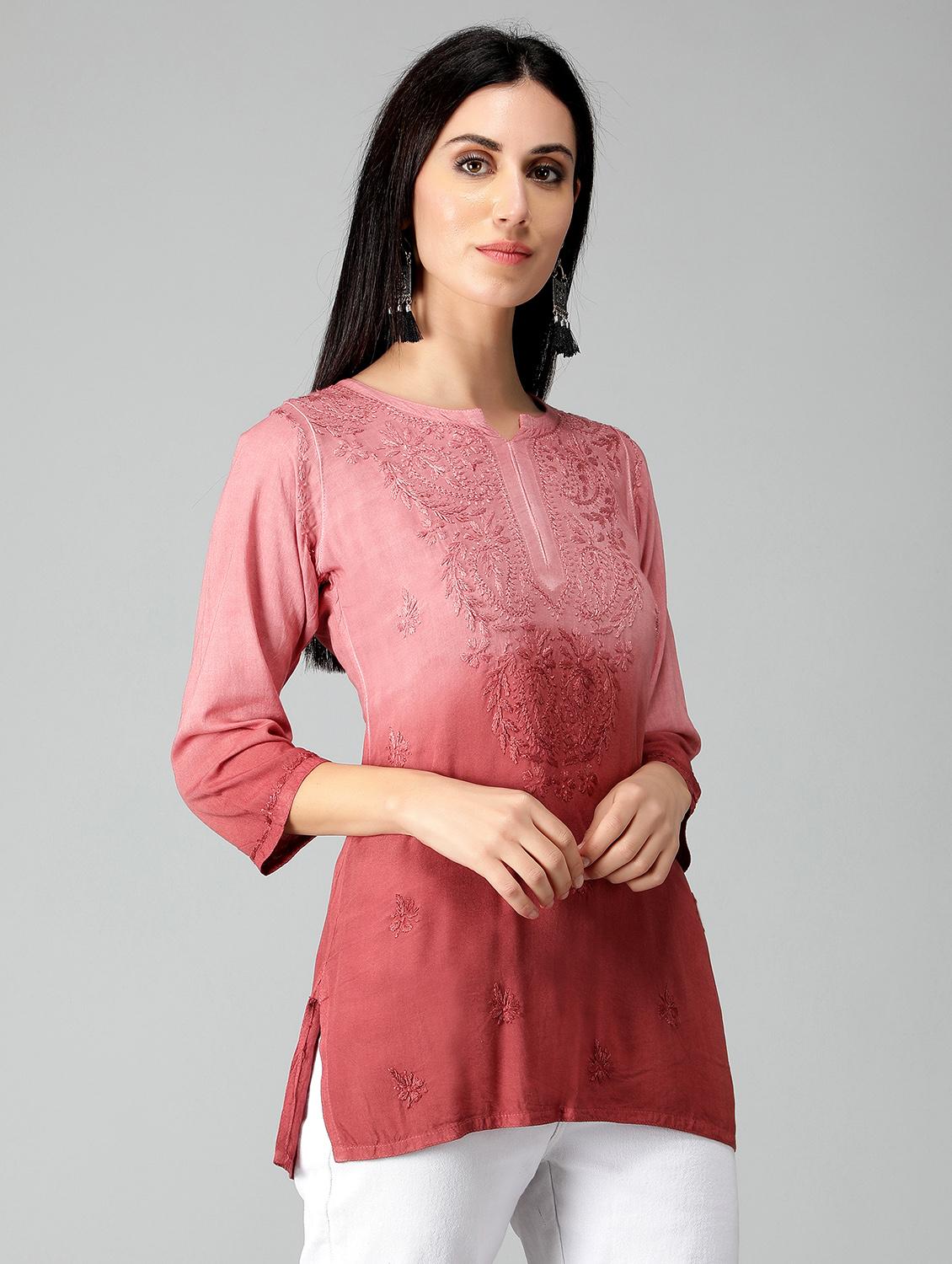 red ombre detailed straight kurti - 19207415 -  Standard Image - 1