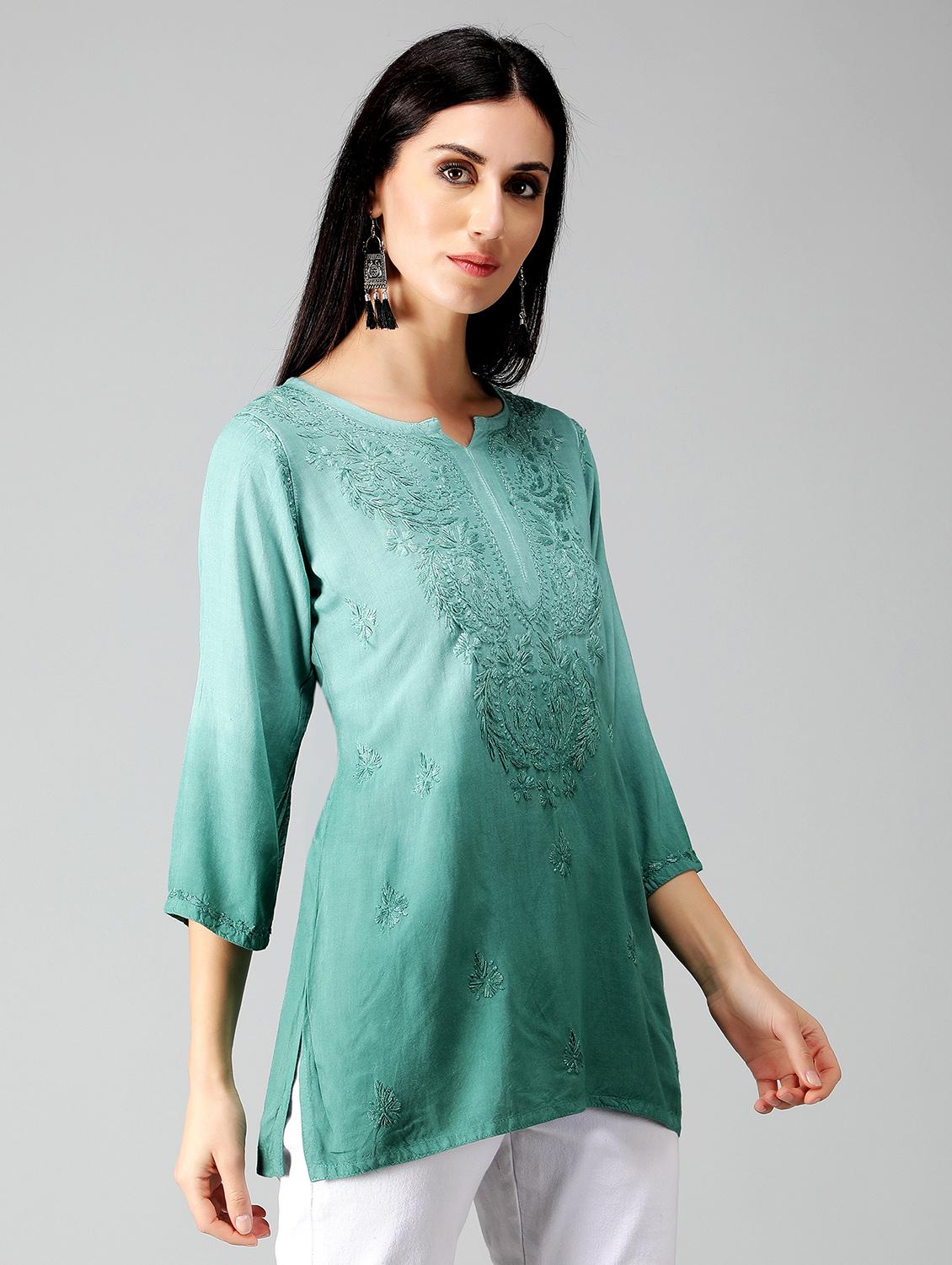 green ombre detailed straight kurti - 19207416 -  Standard Image - 1