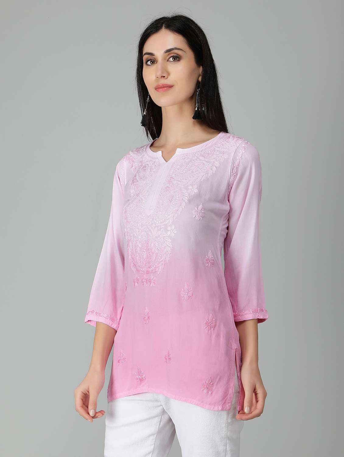 pink ombre detailed straight kurti - 19207417 -  Standard Image - 1