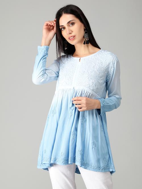 blue ombre detailed flared kurti - 19207421 -  Standard Image - 0