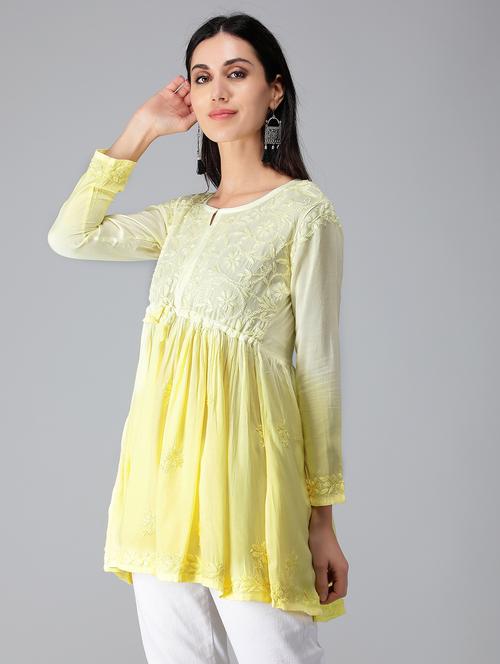 yellow ombre detailed flared kurti - 19207423 - Standard Image - 0
