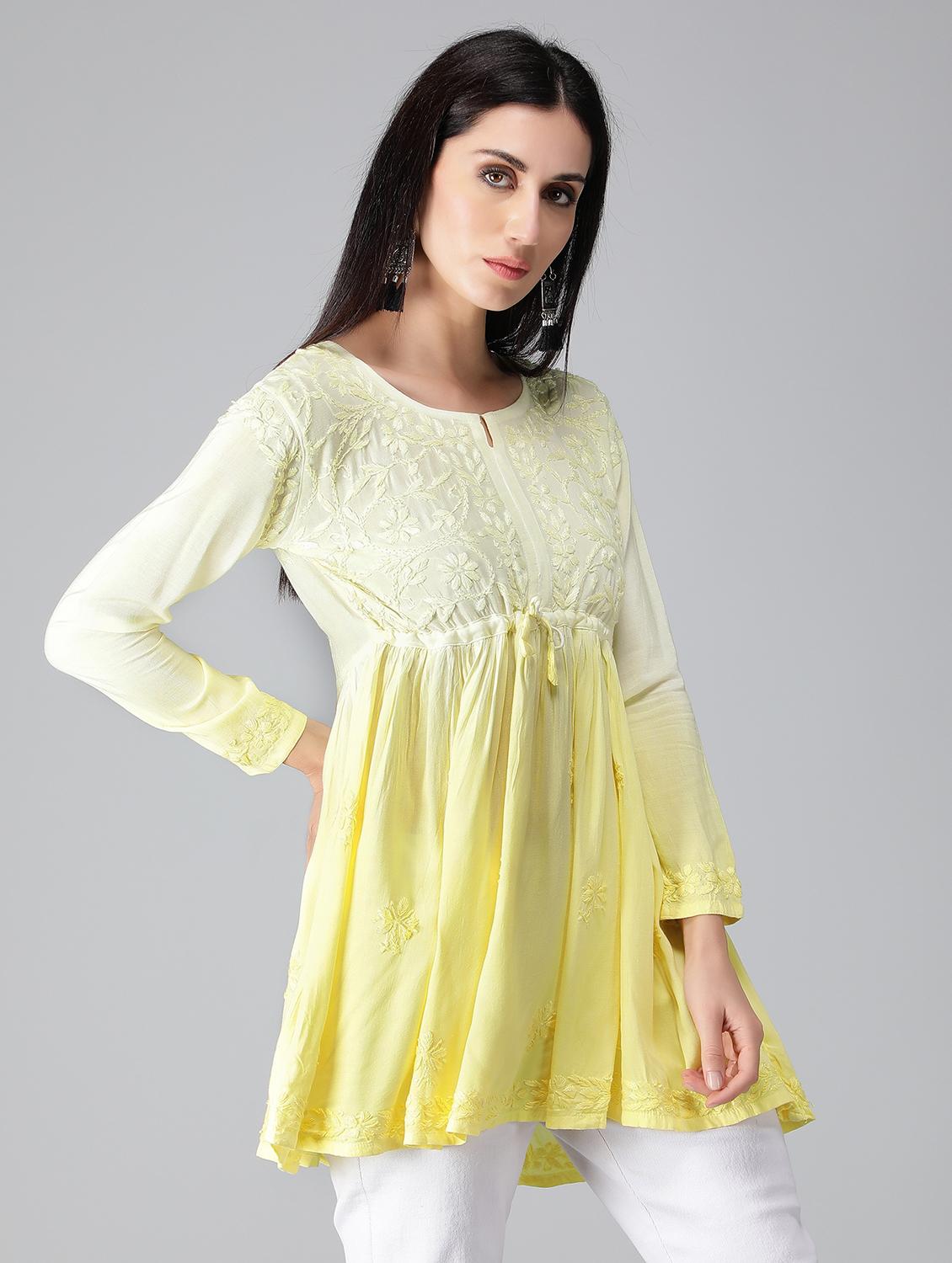 yellow ombre detailed flared kurti - 19207423 - Standard Image - 1