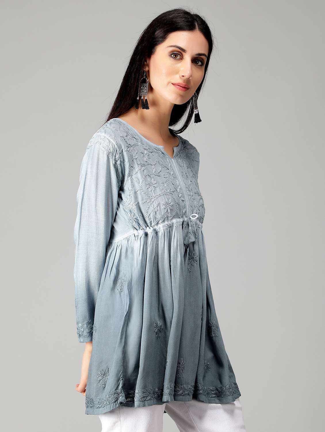 grey ombre detailed flared kurti - 19207424 -  Standard Image - 1