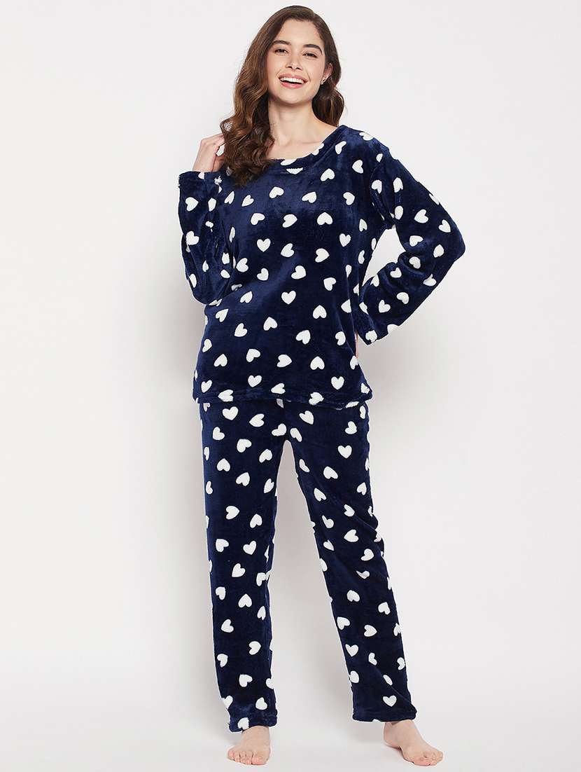 women blue printed nightsuit