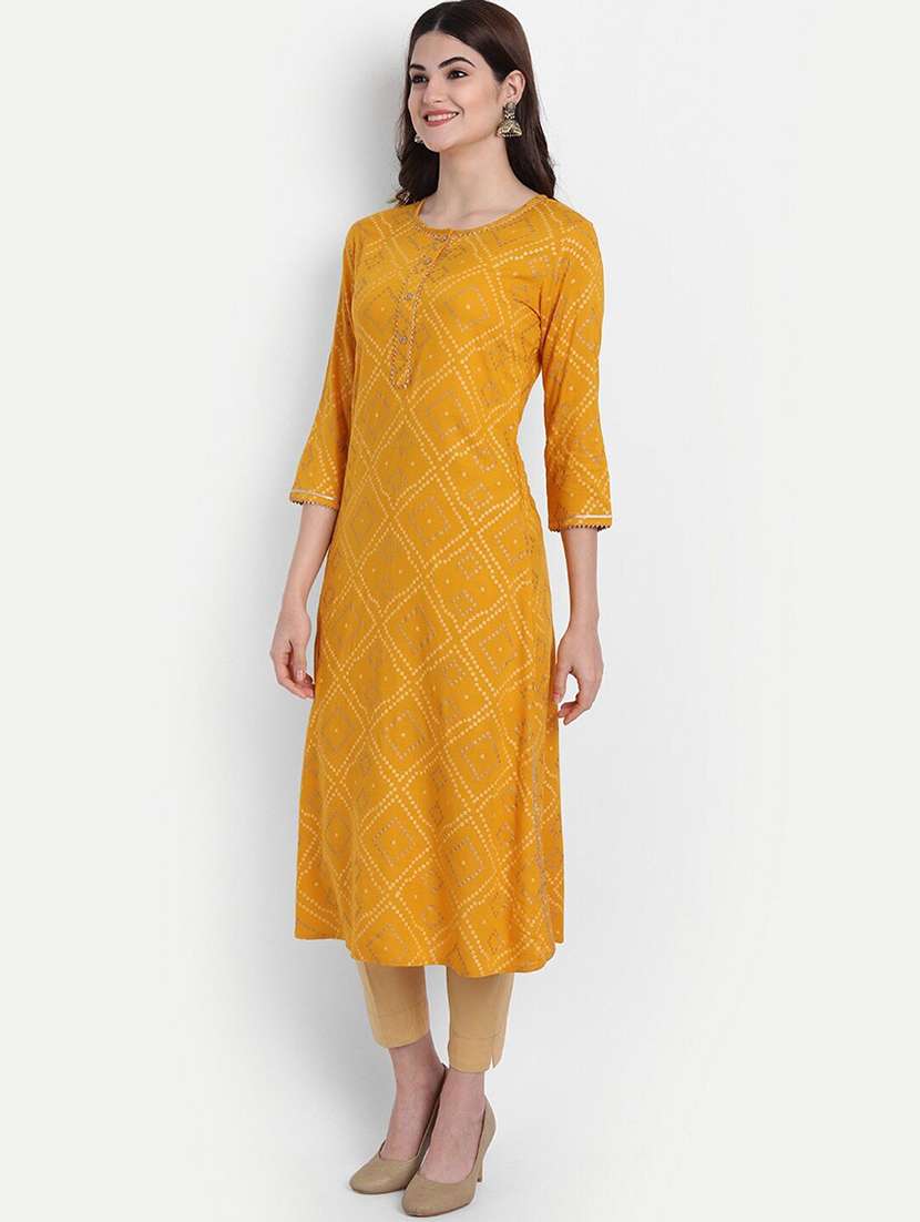 yellow embellished a-line kurta - 19207609 - Standard Image - 1