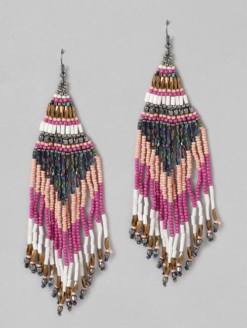 pink & peach-coloured beaded contemporary drop earrings - 19207926 - Standard Image - 0