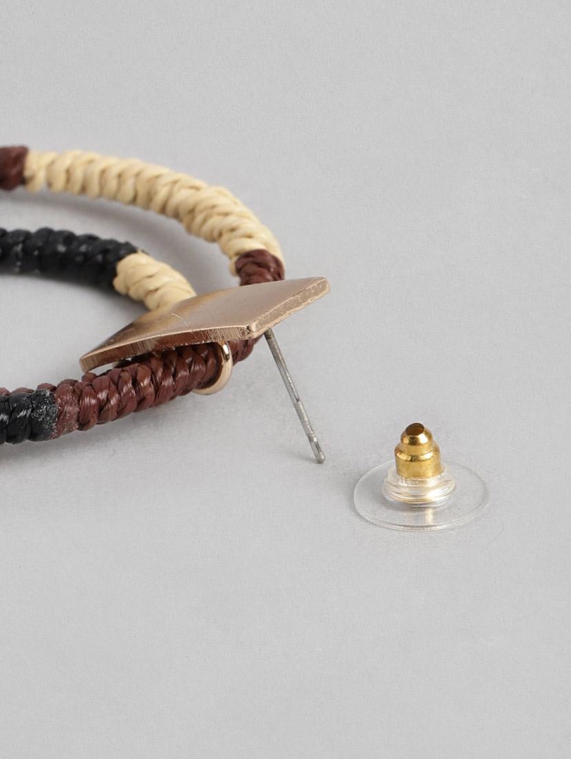 brown & beige circular beaded drop earrings - 19207927 - Standard Image - 1