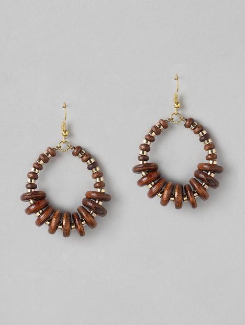 brown & gold-toned beaded oval drop earrings - 19207929 -  Standard Image - 0