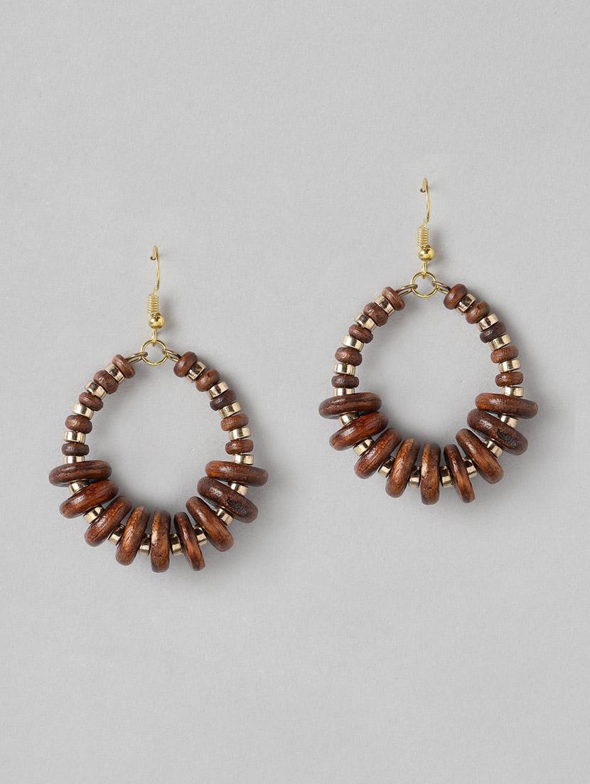 brown & gold-toned beaded oval drop earrings - 19207929 -  Zoom Image - 0