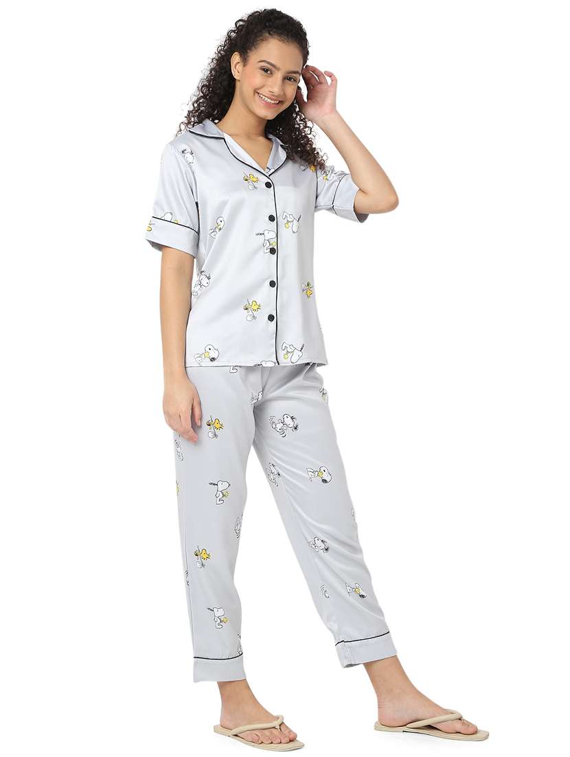 grey printed two piece nightsuit - 19207995 -  Standard Image - 1