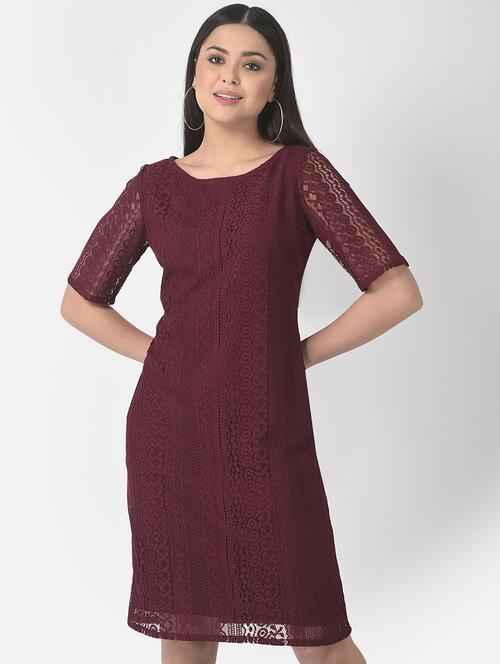 women maroon self design sheath dress - 19208004 -  Standard Image - 0