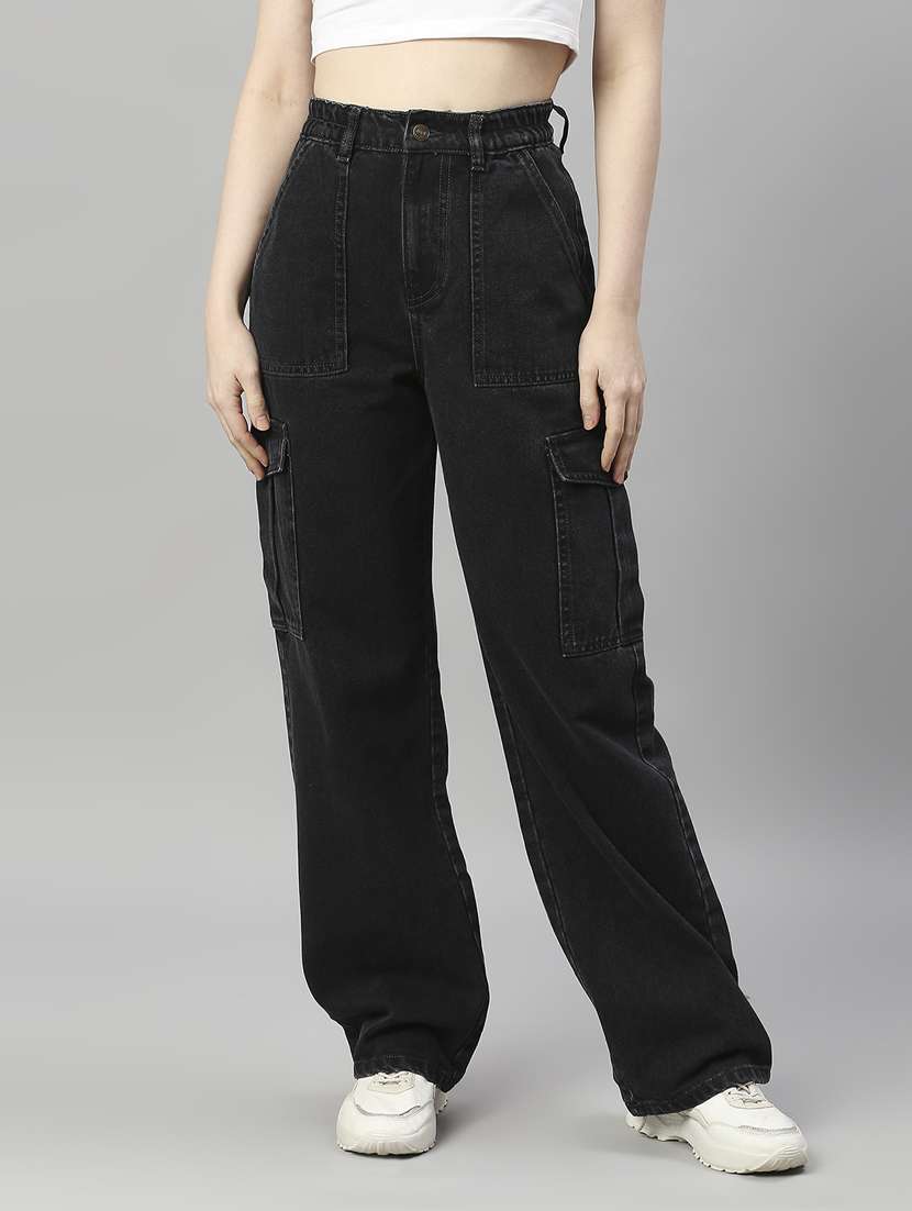 women black plain cargo jeans