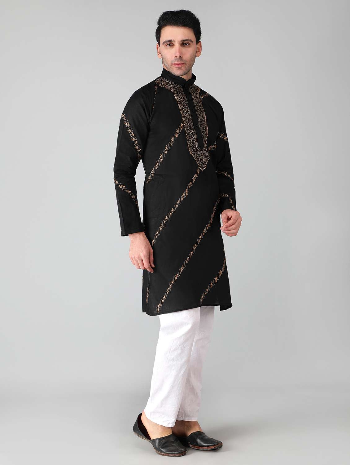 black cotton long kurta - 19208489 -  Standard Image - 1