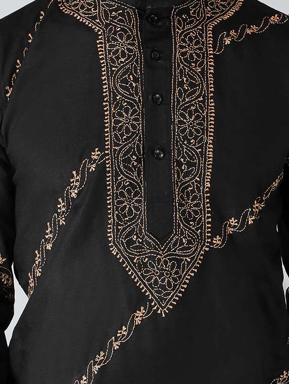 black cotton long kurta - 19208489 -  Standard Image - 4