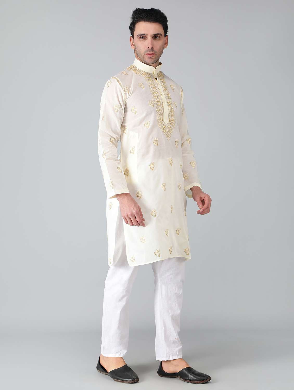 mandarin neck cotton long kurta - 19208490 -  Standard Image - 1