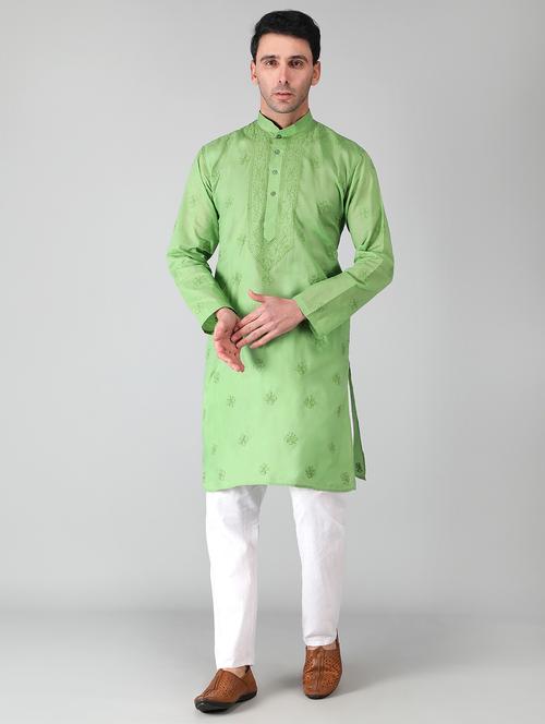 mandarin neck cotton long kurta - 19208493 - Standard Image - 0