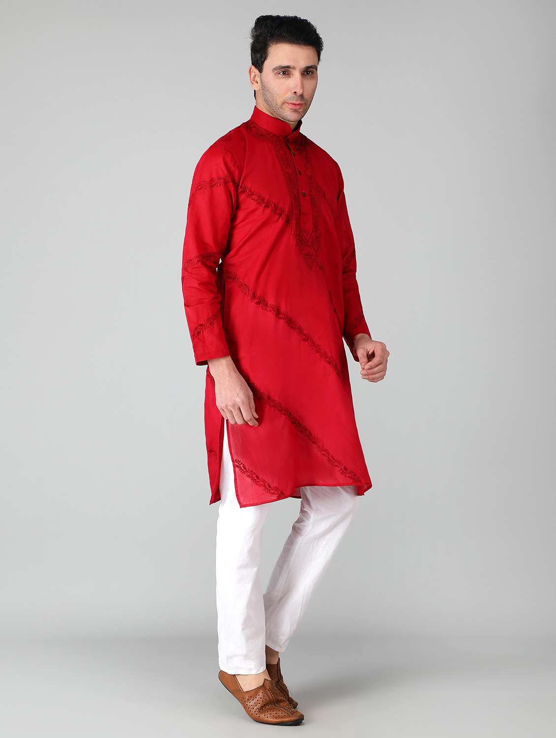 mandarin neck cotton long kurta - 19208494 -  Standard Image - 1