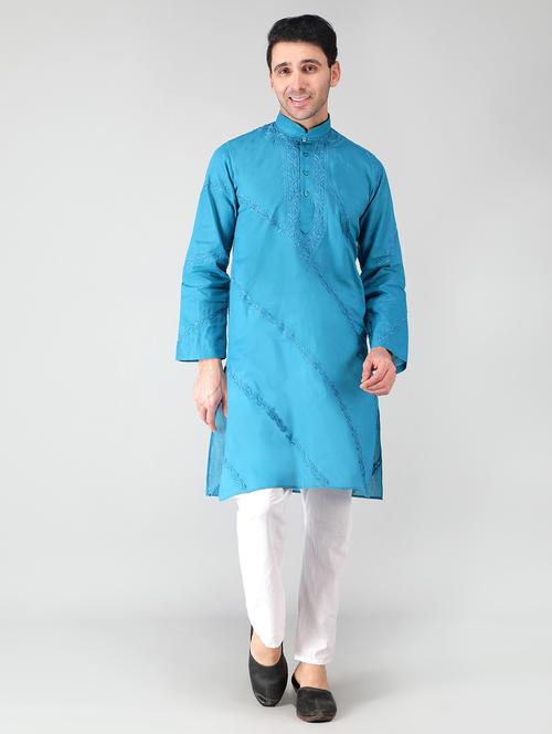 mandarin neck cotton long kurta - 19208495 - Standard Image - 0