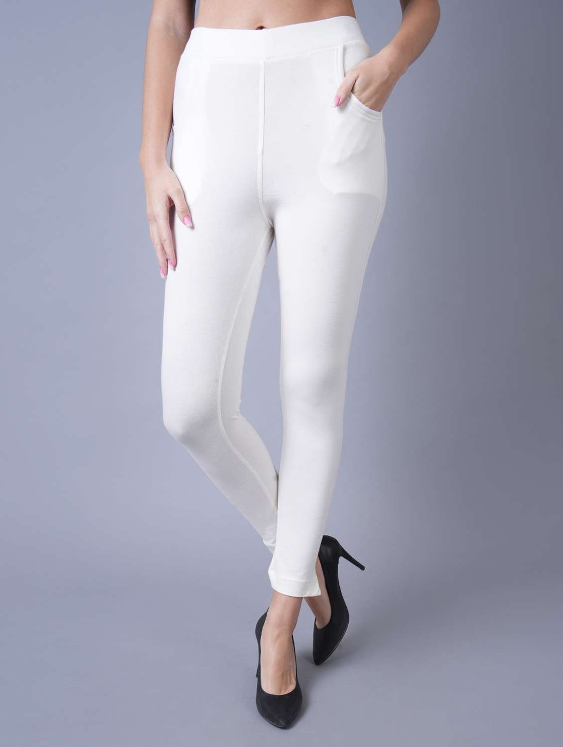 White Solid Cotton Legging