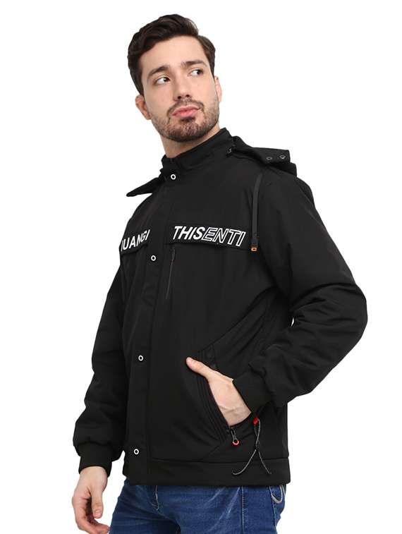 hood neck solid casual jacket - 19214893 - Standard Image - 1