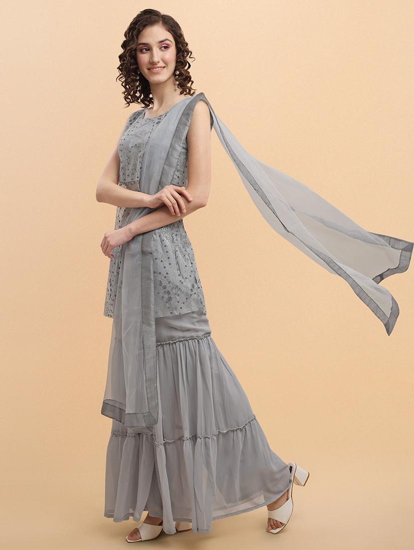 grey kurta sharara set - 19215495 - Standard Image - 1