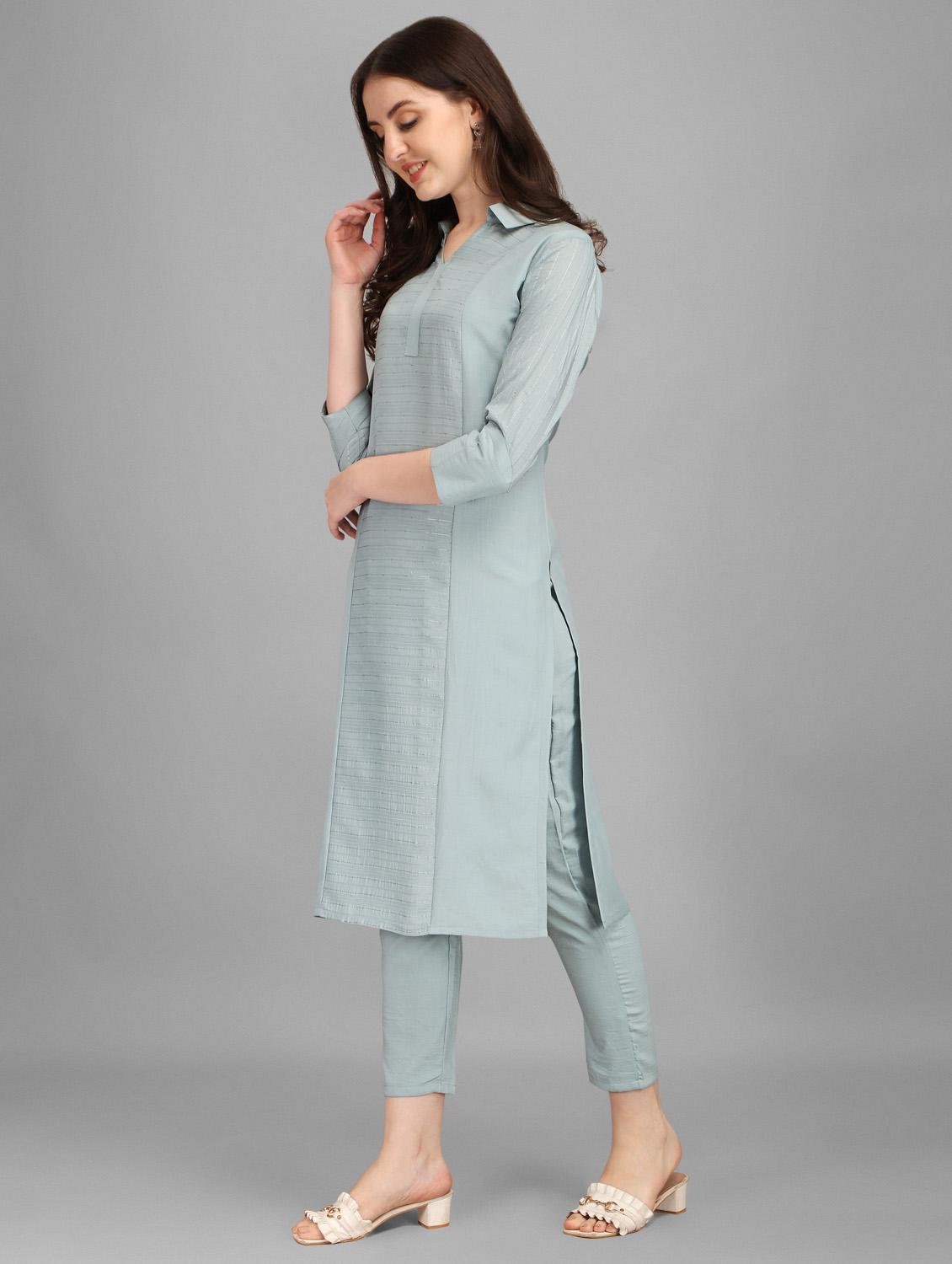 grey silk kurta pant  set - 19215847 -  Standard Image - 1