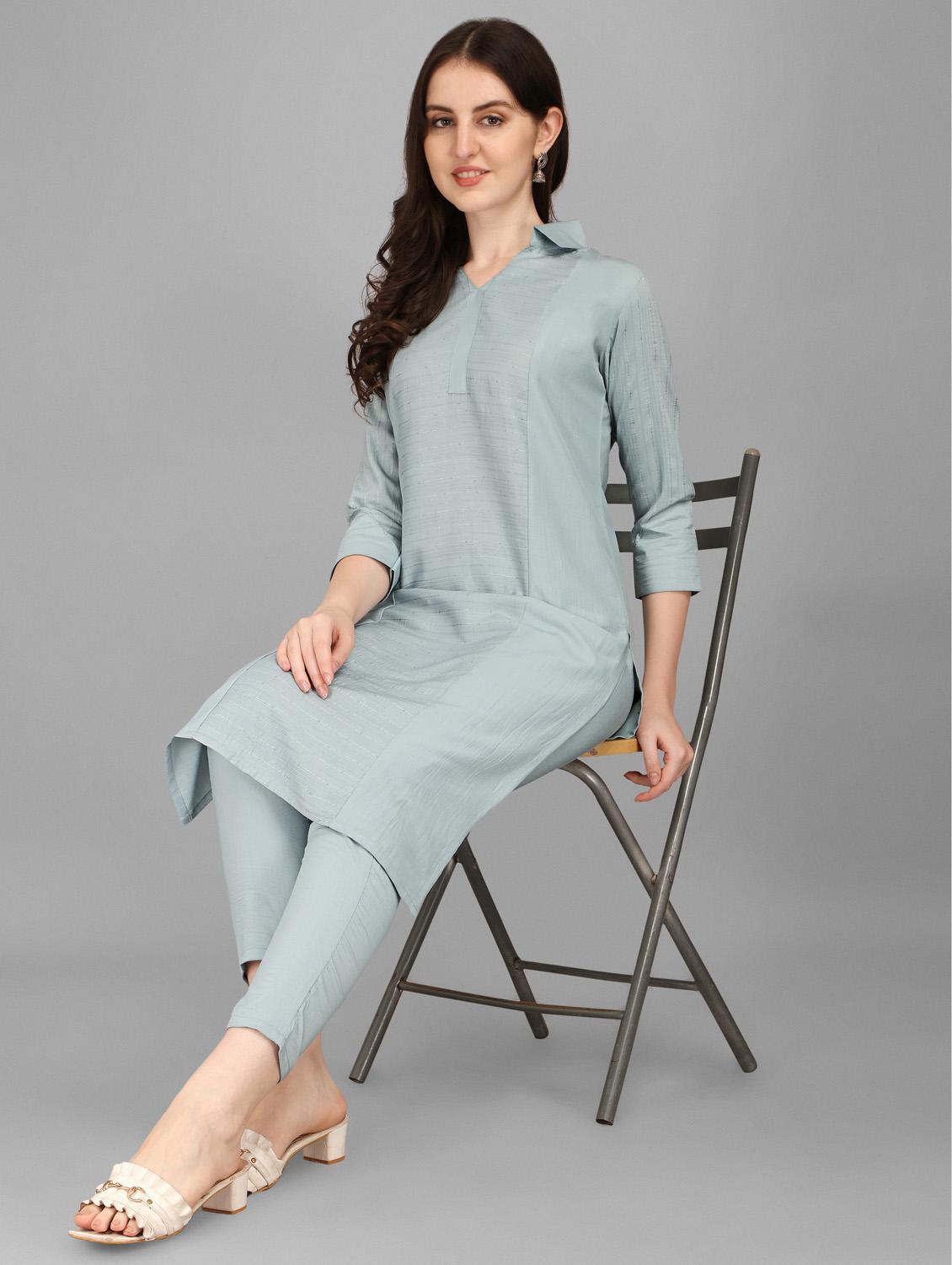 grey silk kurta pant set - 19215847 - Standard Image - 4