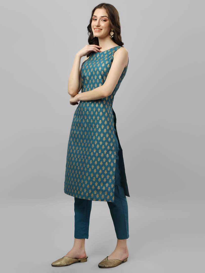 blue cotton blend kurta pant  set - 19215849 -  Standard Image - 1