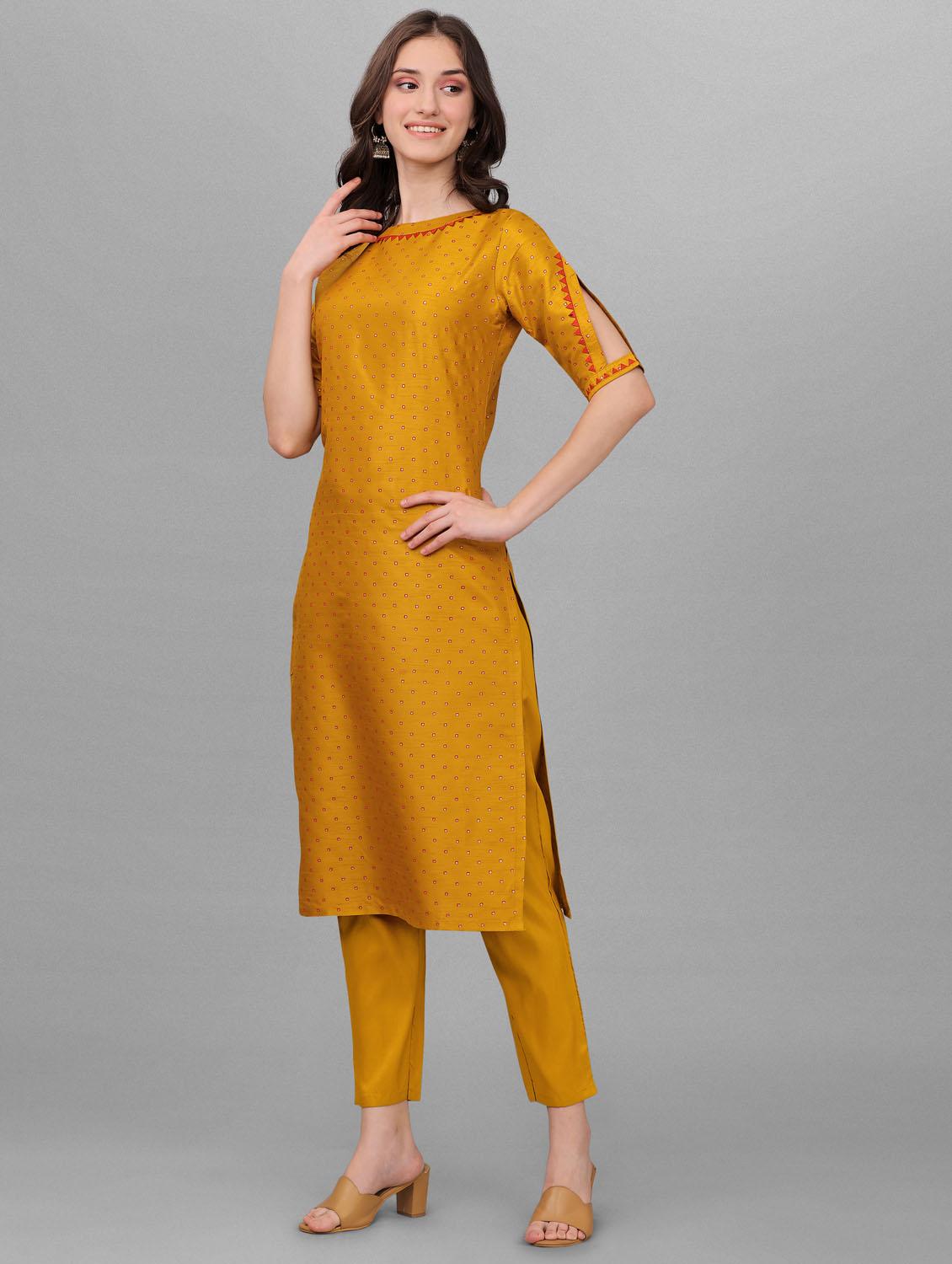 yellow silk kurta pant set - 19215851 - Standard Image - 1
