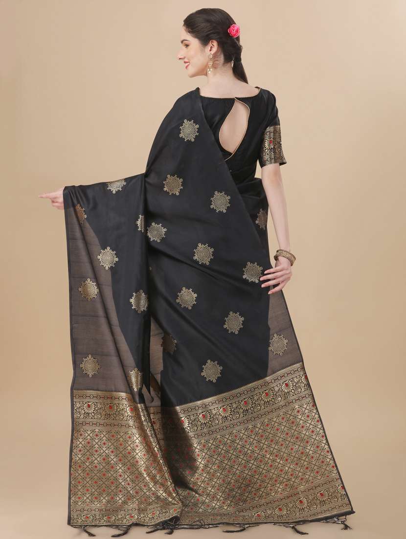 women's self design black colored saree with blouse - 19217589 -  Standard Image - 1