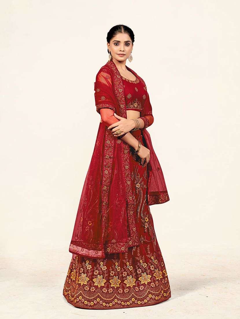 maroon flared embroidered lehenga - 19218036 -  Standard Image - 1