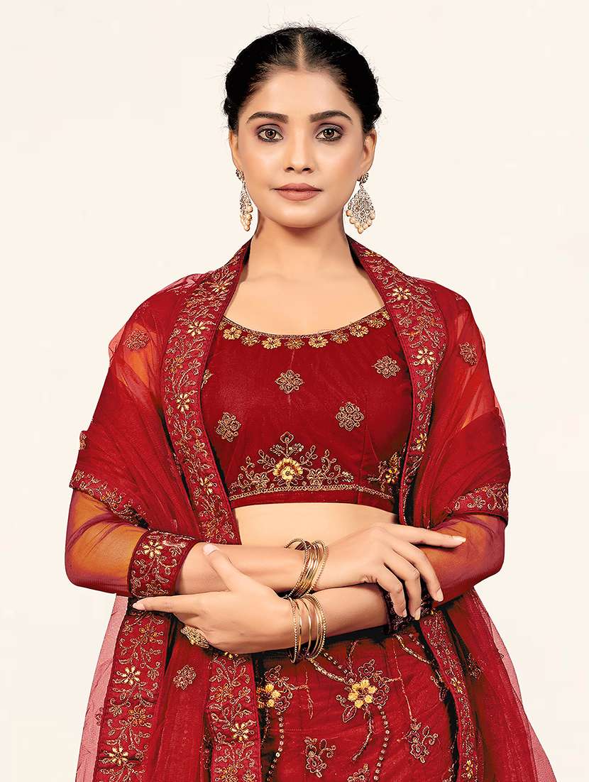 maroon flared embroidered lehenga - 19218036 -  Standard Image - 4