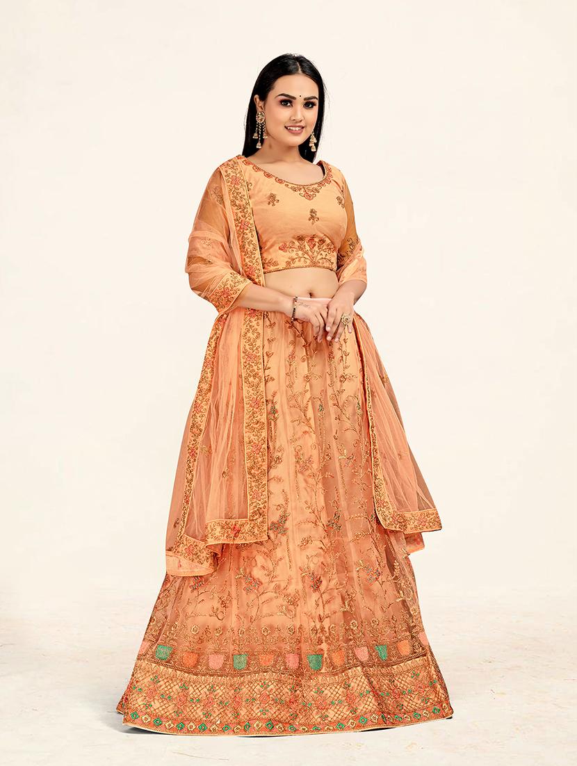 peach flared embroidered lehenga - 19218038 - Standard Image - 1