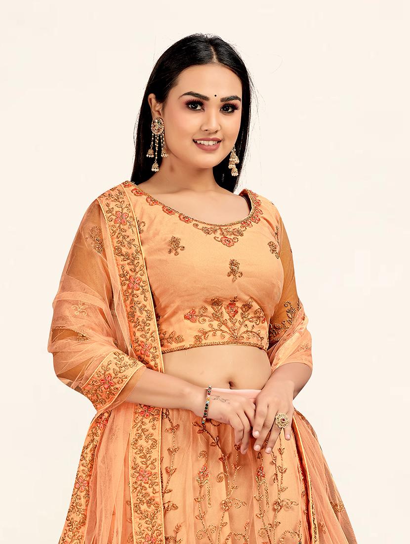 peach flared embroidered lehenga - 19218038 - Standard Image - 4