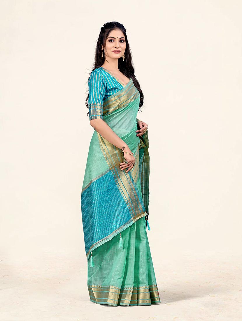 women's bordered green colored saree - 19218085 -  Standard Image - 1
