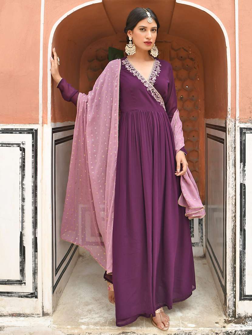purple georgette kurta dupatta  set