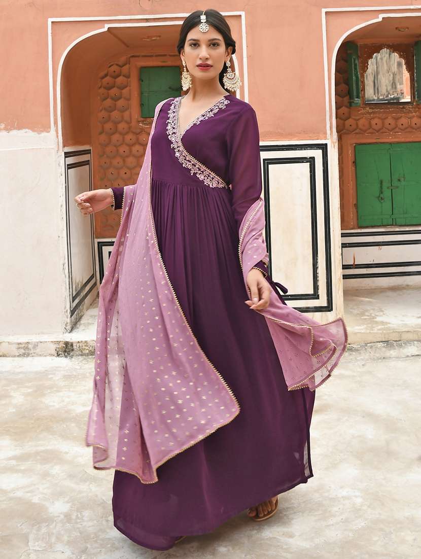 purple georgette kurta dupatta  set - 19218519 -  Standard Image - 1