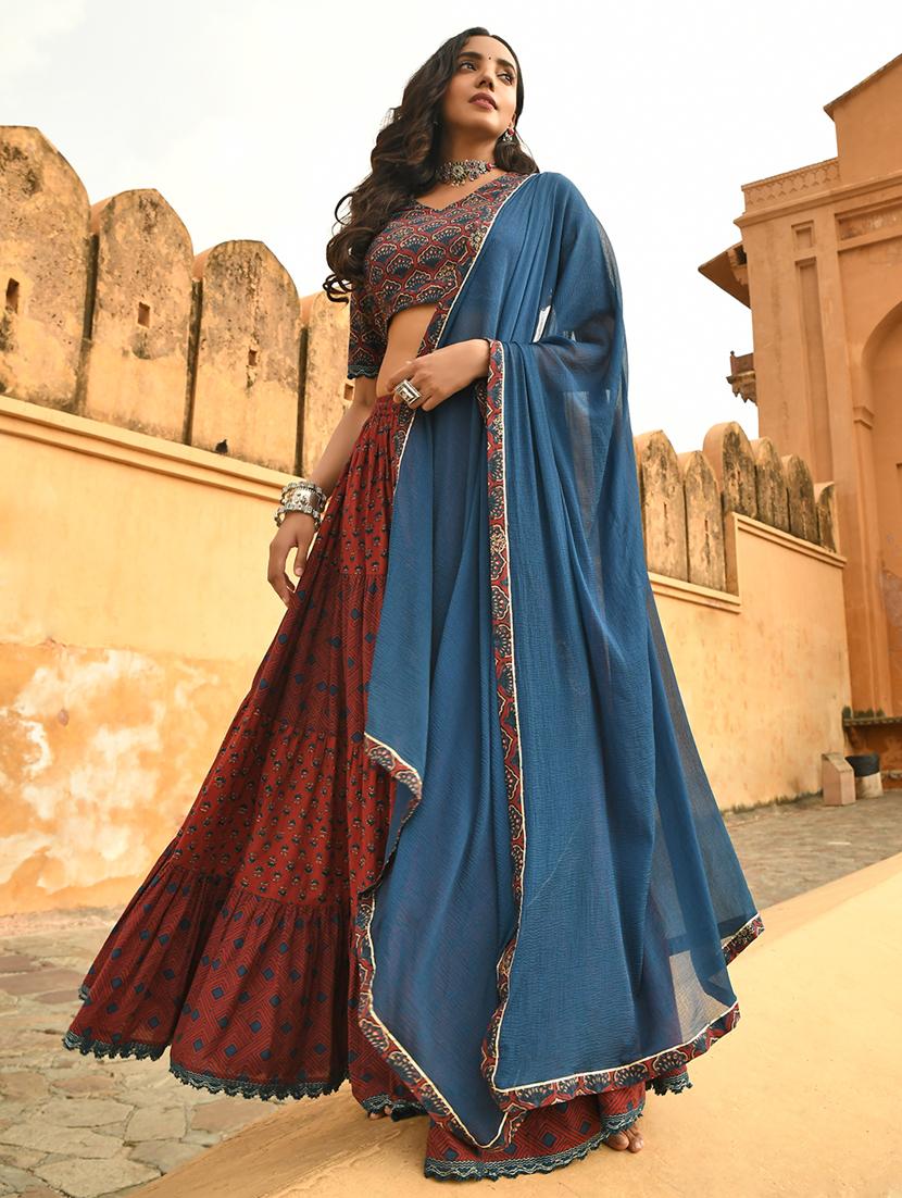 printed semi-stitched flared lehenga choli set with dupatta - 19218841 - Zoom Image - 0