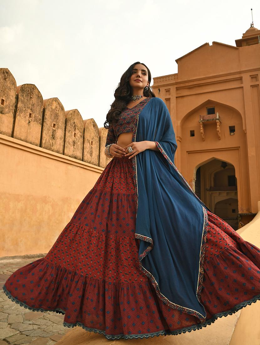printed semi-stitched flared lehenga choli set with dupatta - 19218841 - Standard Image - 1