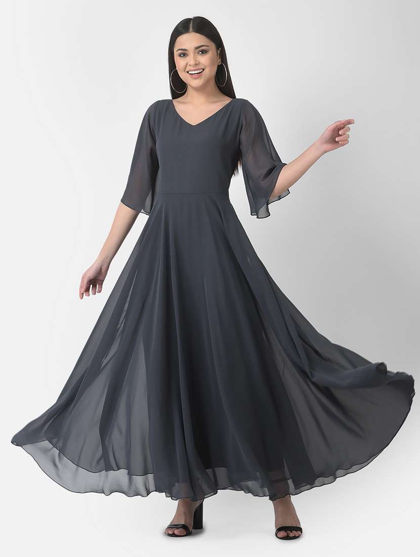 women's ruffle solid dress