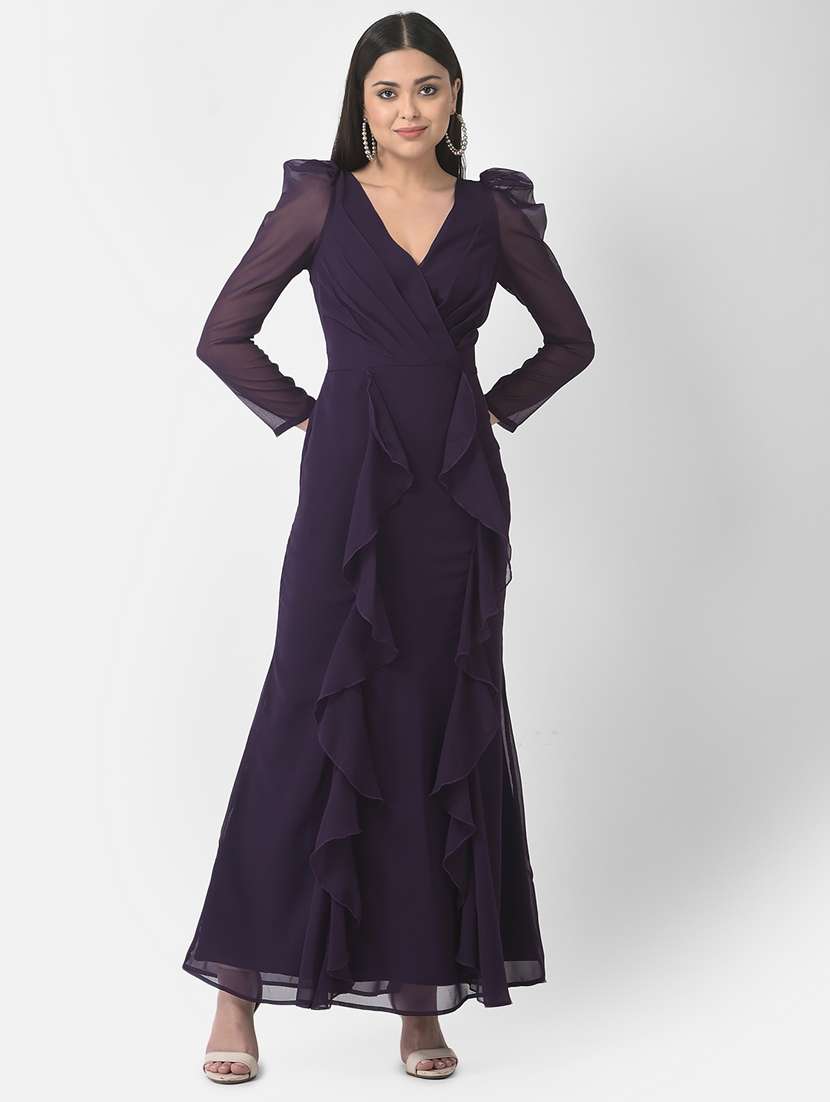 women's ruffle solid dress